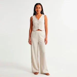 Conjunto de Lino de 2 Piezas para Mujer – Elegancia Casual en Color Crema